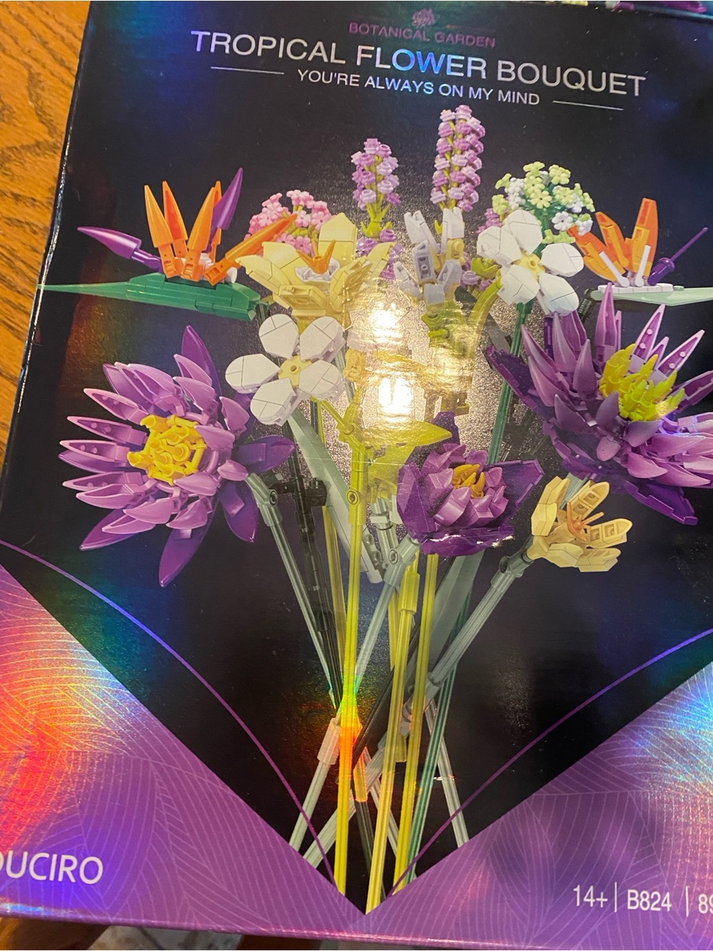 Tropical Lego-style Flower Bouquet – Purple Mixed Floral Home Accent